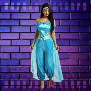 Aladdin Jasmine Princess Cosplay Women Girl Fancy Dress Halloween Party Costume